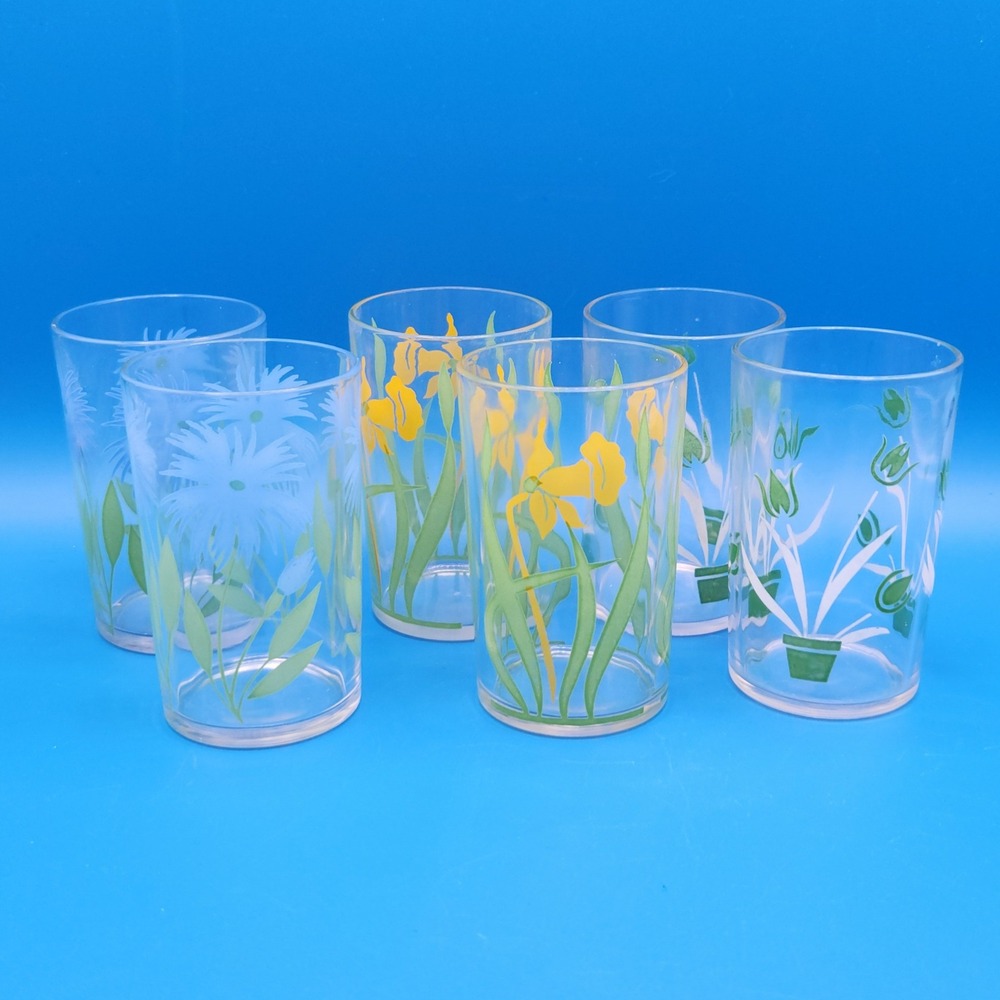 Vintage Swankie Swig Juice Glasses Cornflower, Tulip and Daffodil set of 6